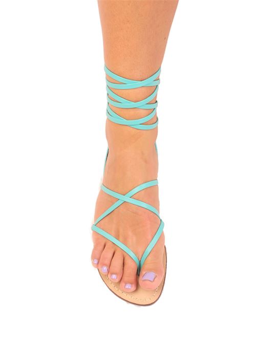 Turquoise lace up capri sandals Da Costanzo | SCHIAVAXVTURCHESE